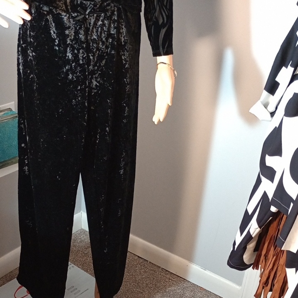 Elegant Black Velvet Pants, Size L, New.